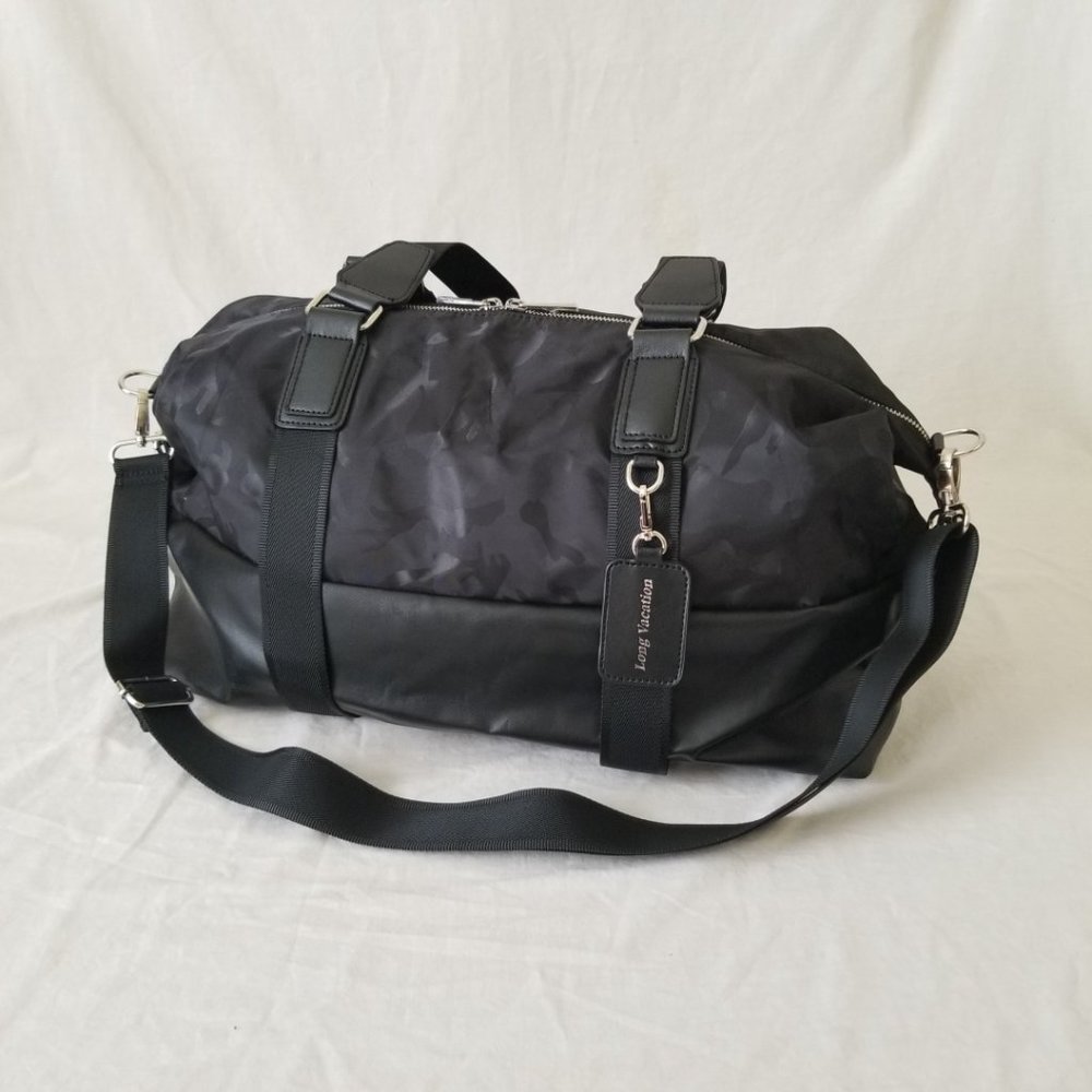 NEW! LONG VACATION Nylon/Faux Leather Duffle Tote Bag w/Shoulder Strap